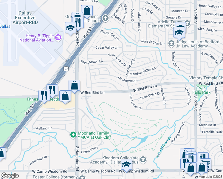 map of restaurants, bars, coffee shops, grocery stores, and more near 2000-2276 West Red Bird Lane in Dallas