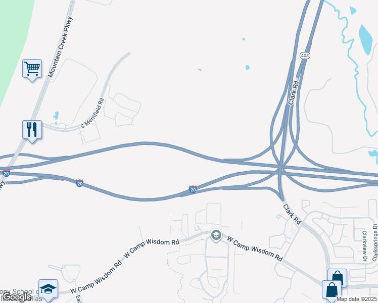 map of restaurants, bars, coffee shops, grocery stores, and more near Interstate 20 in Dallas