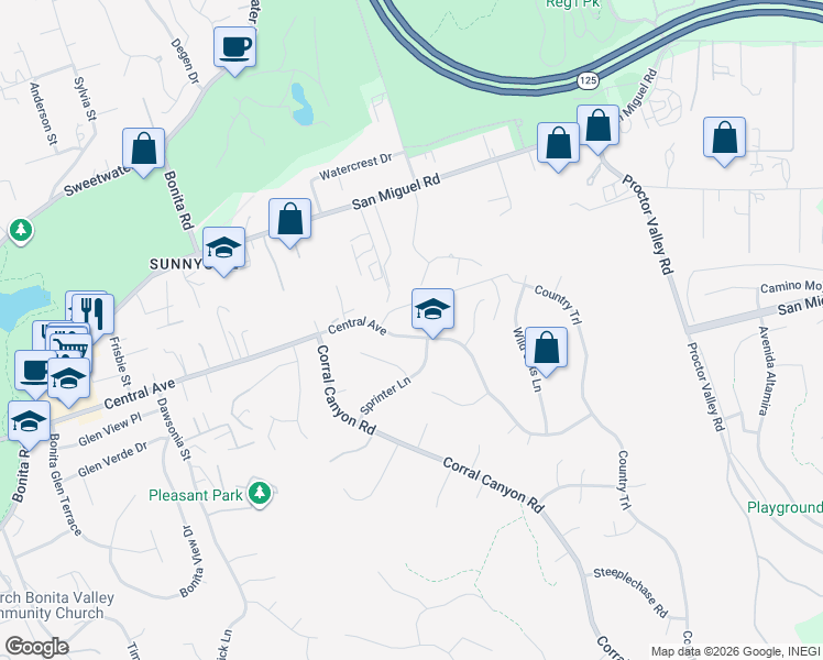 map of restaurants, bars, coffee shops, grocery stores, and more near 5741 Central Avenue in Bonita