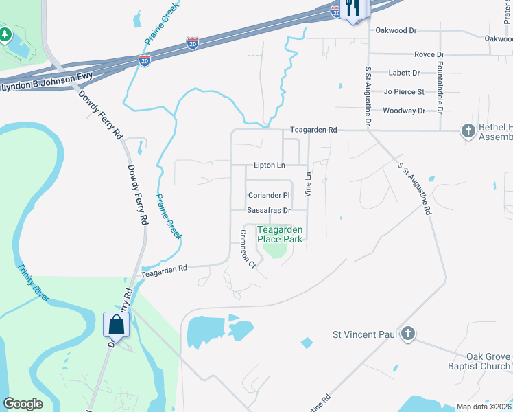 map of restaurants, bars, coffee shops, grocery stores, and more near 9323 Crimnson Court in Dallas