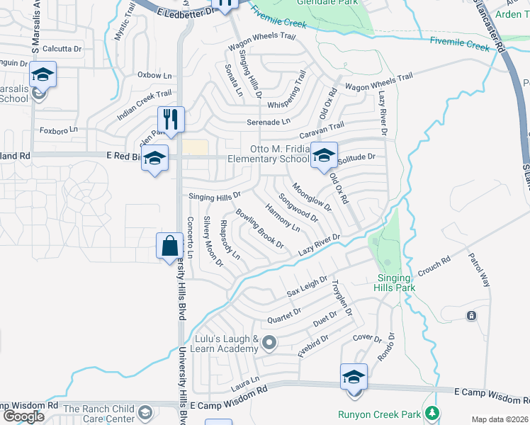 map of restaurants, bars, coffee shops, grocery stores, and more near 6216 Bowling Brook Drive in Dallas