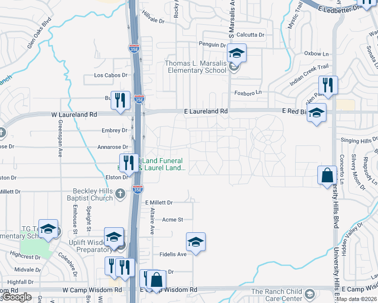 map of restaurants, bars, coffee shops, grocery stores, and more near 6306 South R L Thornton Freeway in Dallas