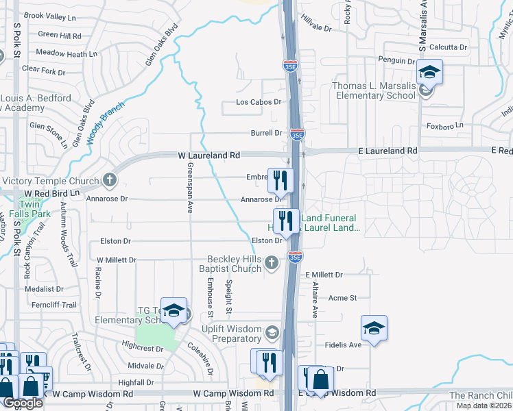 map of restaurants, bars, coffee shops, grocery stores, and more near 207 Mannington Drive in Dallas
