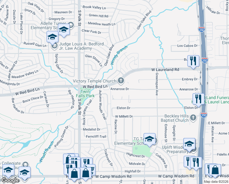map of restaurants, bars, coffee shops, grocery stores, and more near 721 Mannington Drive in Dallas