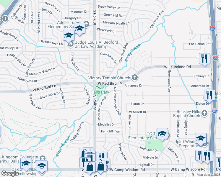 map of restaurants, bars, coffee shops, grocery stores, and more near 6314 Autumn Woods Trail in Dallas