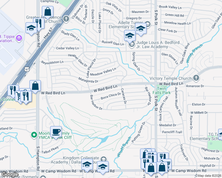 map of restaurants, bars, coffee shops, grocery stores, and more near 1535 Boca Chica Drive in Dallas