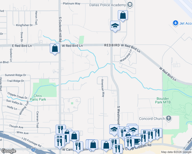 map of restaurants, bars, coffee shops, grocery stores, and more near 4064 Old Glory Drive in Dallas