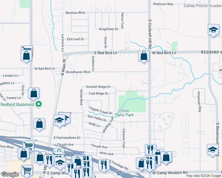map of restaurants, bars, coffee shops, grocery stores, and more near 1350 Driftwood Drive in Duncanville
