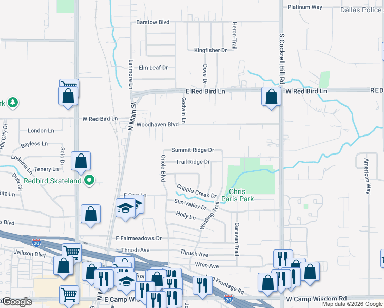map of restaurants, bars, coffee shops, grocery stores, and more near 554 Trail Ridge Drive in Duncanville