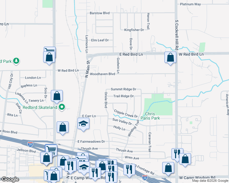 map of restaurants, bars, coffee shops, grocery stores, and more near 522 Trail Ridge Drive in Duncanville