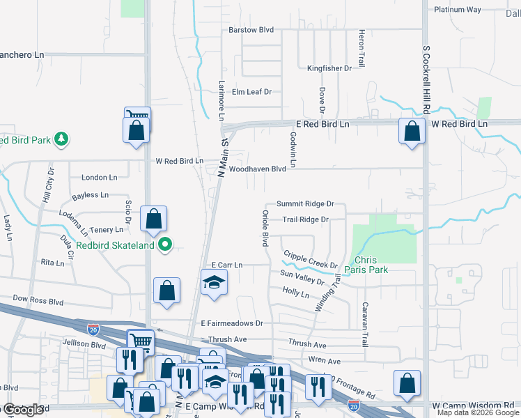 map of restaurants, bars, coffee shops, grocery stores, and more near 1419 Oriole Boulevard in Duncanville