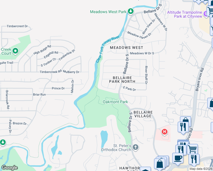 map of restaurants, bars, coffee shops, grocery stores, and more near 5117 Alaire Drive in Fort Worth