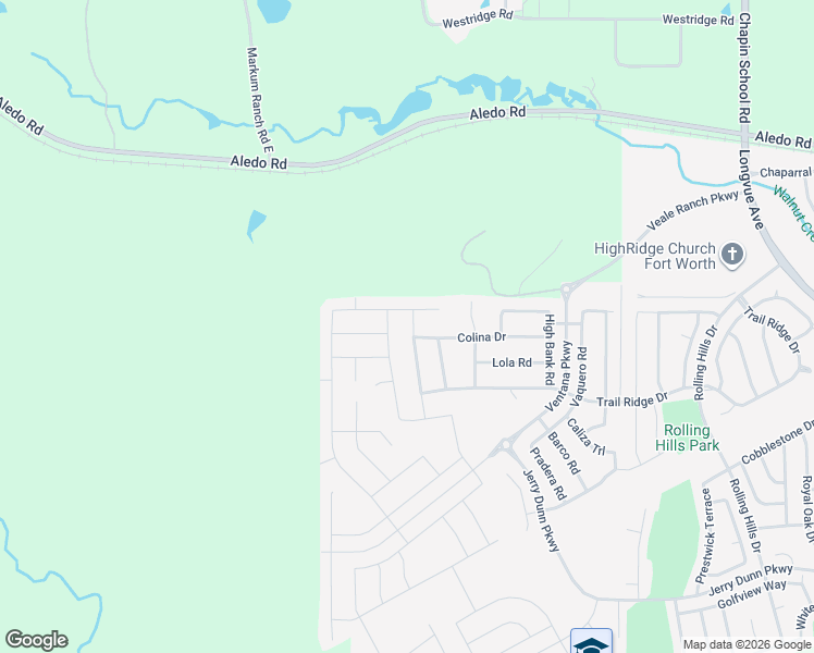 map of restaurants, bars, coffee shops, grocery stores, and more near 5500 Baker Creek Road in Fort Worth