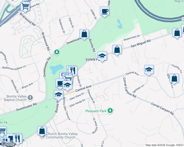 map of restaurants, bars, coffee shops, grocery stores, and more near 2 Bonita Road in Chula Vista