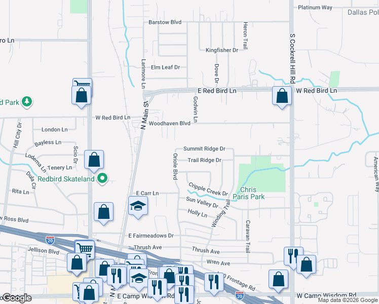 map of restaurants, bars, coffee shops, grocery stores, and more near 522 Trail Ridge Drive in Duncanville