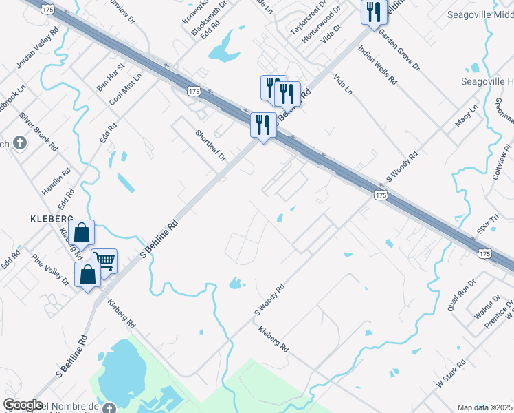 map of restaurants, bars, coffee shops, grocery stores, and more near 32 Blue Bayou Drive in Dallas
