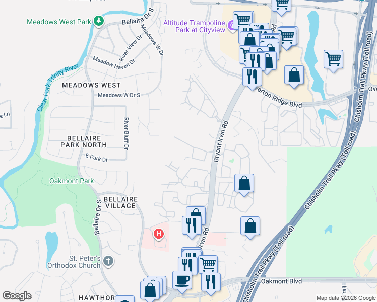 map of restaurants, bars, coffee shops, grocery stores, and more near 6147 Welden Court in Fort Worth