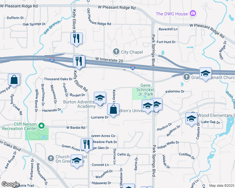 map of restaurants, bars, coffee shops, grocery stores, and more near 4509 Kelsey Lane in Arlington