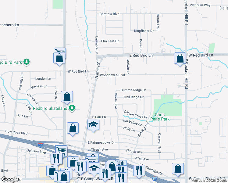 map of restaurants, bars, coffee shops, grocery stores, and more near 1419 Oriole Boulevard in Duncanville