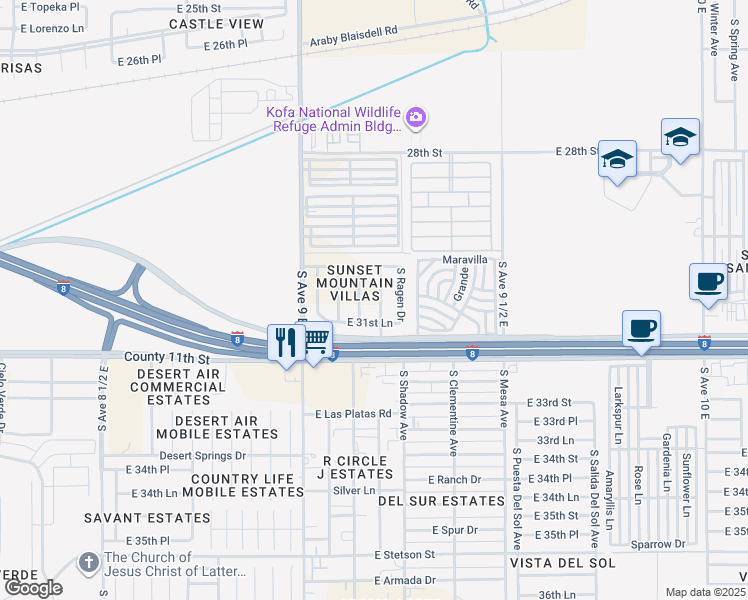 map of restaurants, bars, coffee shops, grocery stores, and more near 3063 South Todd Avenue in Yuma