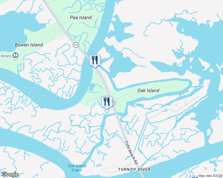 map of restaurants, bars, coffee shops, grocery stores, and more near 2236 Folly Road in Charleston