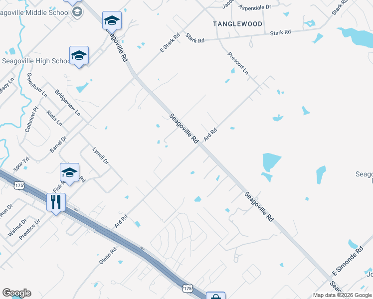 map of restaurants, bars, coffee shops, grocery stores, and more near 2713 Seagoville Road in Seagoville
