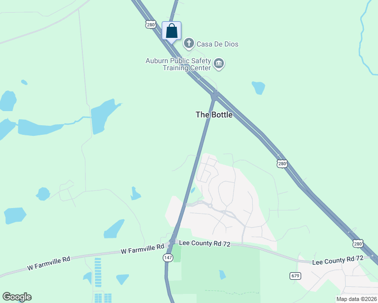 map of restaurants, bars, coffee shops, grocery stores, and more near 4145 Alabama 147 in Auburn