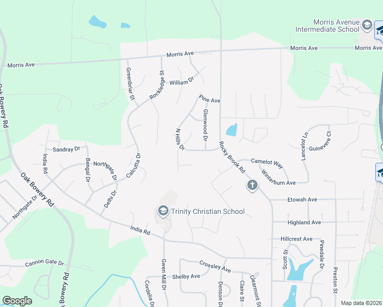 map of restaurants, bars, coffee shops, grocery stores, and more near 802 North Hills Drive in Opelika