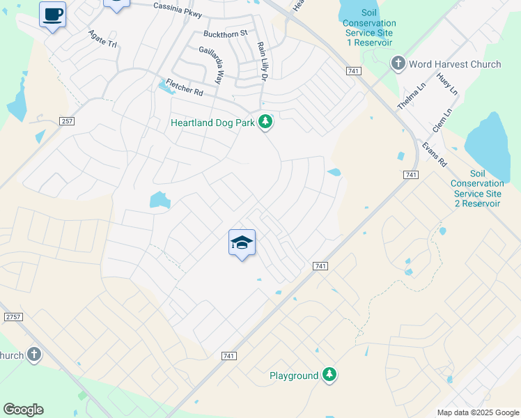 map of restaurants, bars, coffee shops, grocery stores, and more near 3807 Mercedes Bend in Crandall