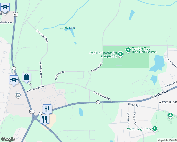 map of restaurants, bars, coffee shops, grocery stores, and more near 1199 County Road 48 in Opelika