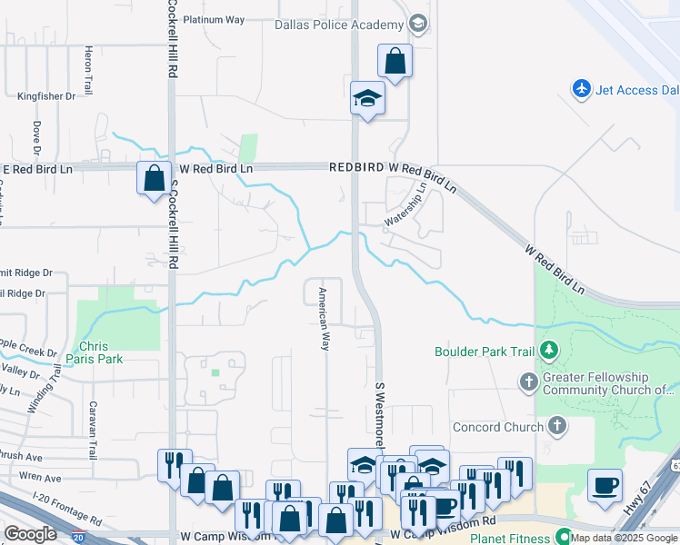 map of restaurants, bars, coffee shops, grocery stores, and more near 4005 Old Glory Drive in Dallas