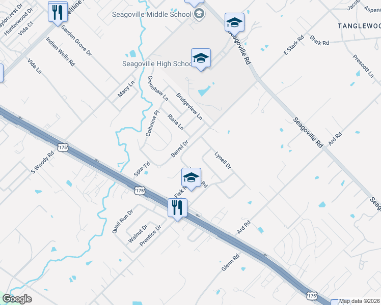 map of restaurants, bars, coffee shops, grocery stores, and more near 1422 Barrel Drive in Dallas