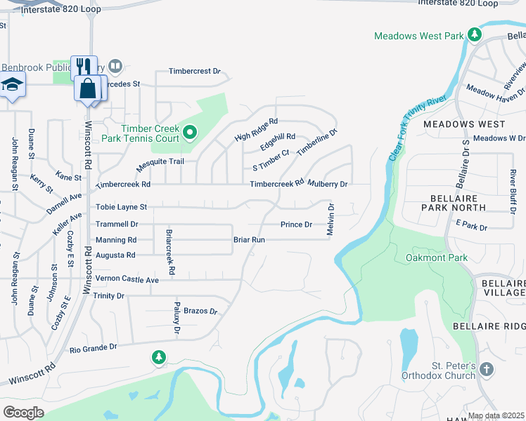 map of restaurants, bars, coffee shops, grocery stores, and more near 1625 Tobie Layne Street in Benbrook