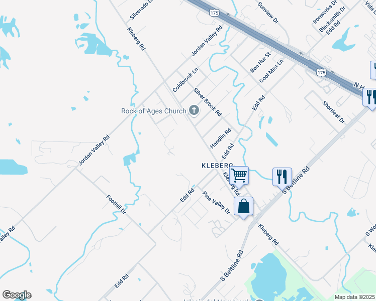 map of restaurants, bars, coffee shops, grocery stores, and more near 12900-12998 Kleberg Road in Dallas
