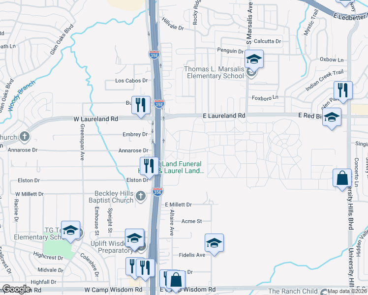 map of restaurants, bars, coffee shops, grocery stores, and more near 6306 South R L Thornton Freeway in Dallas