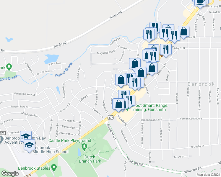 map of restaurants, bars, coffee shops, grocery stores, and more near 9511 Westpark Drive in Fort Worth