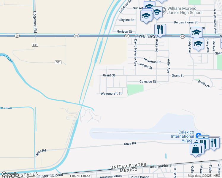 map of restaurants, bars, coffee shops, grocery stores, and more near 1044 West Sherman Street in Calexico