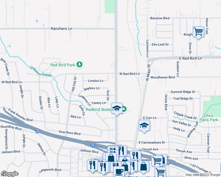map of restaurants, bars, coffee shops, grocery stores, and more near 1319 North Duncanville Road in Duncanville