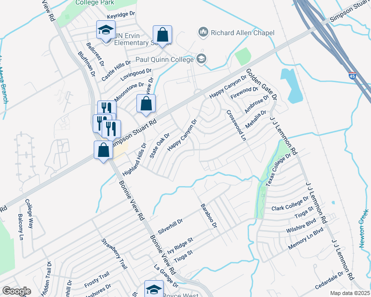 map of restaurants, bars, coffee shops, grocery stores, and more near 3931 Mehalia Drive in Dallas