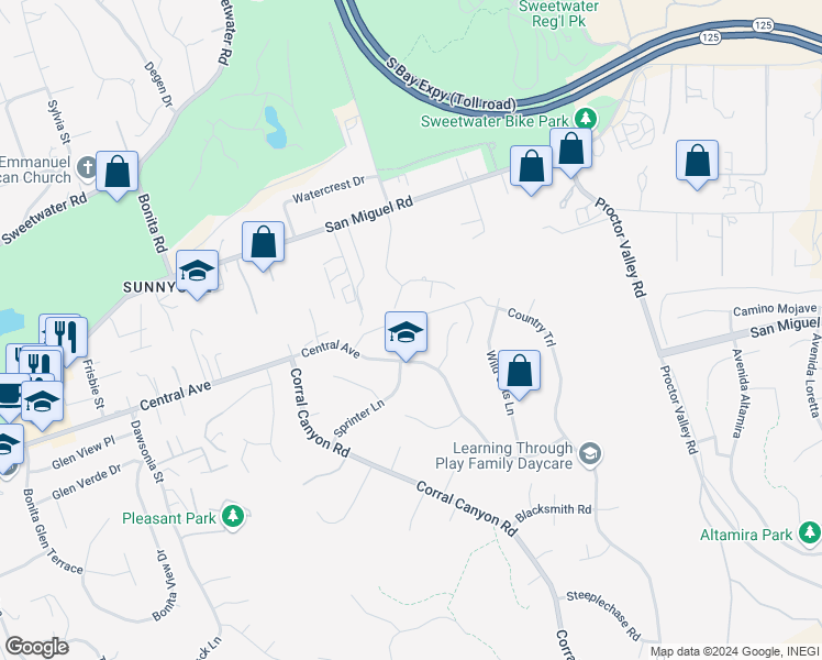 map of restaurants, bars, coffee shops, grocery stores, and more near 5781 Sprinter Lane in Bonita