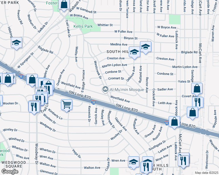 map of restaurants, bars, coffee shops, grocery stores, and more near 3515 Covert Avenue in Fort Worth