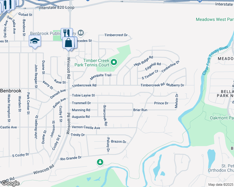 map of restaurants, bars, coffee shops, grocery stores, and more near 1417 Tobie Layne Street in Benbrook