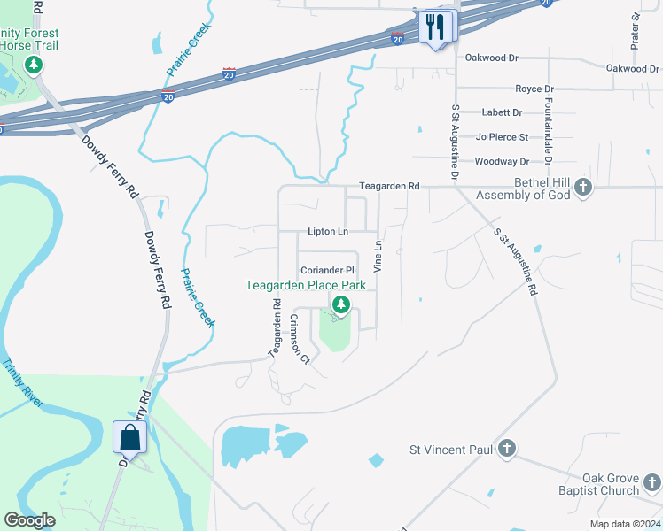 map of restaurants, bars, coffee shops, grocery stores, and more near 9331 Coriander Place in Dallas