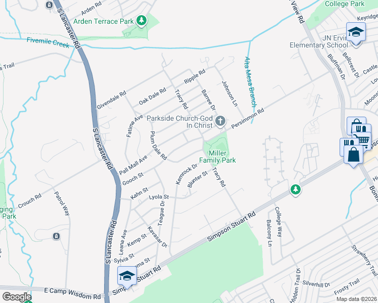 map of restaurants, bars, coffee shops, grocery stores, and more near 6050 Plum Dale Road in Dallas