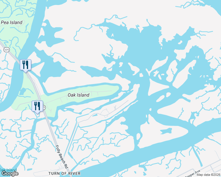 map of restaurants, bars, coffee shops, grocery stores, and more near 1536 Oak Island Drive in Charleston