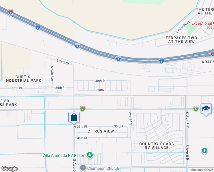 map of restaurants, bars, coffee shops, grocery stores, and more near S Naval Ave in Yuma