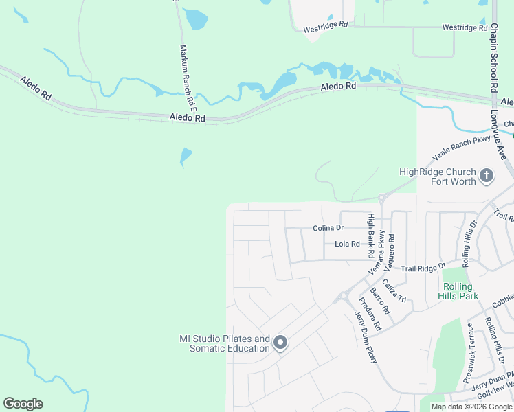 map of restaurants, bars, coffee shops, grocery stores, and more near 10218 Rolling Hills Drive in Fort Worth