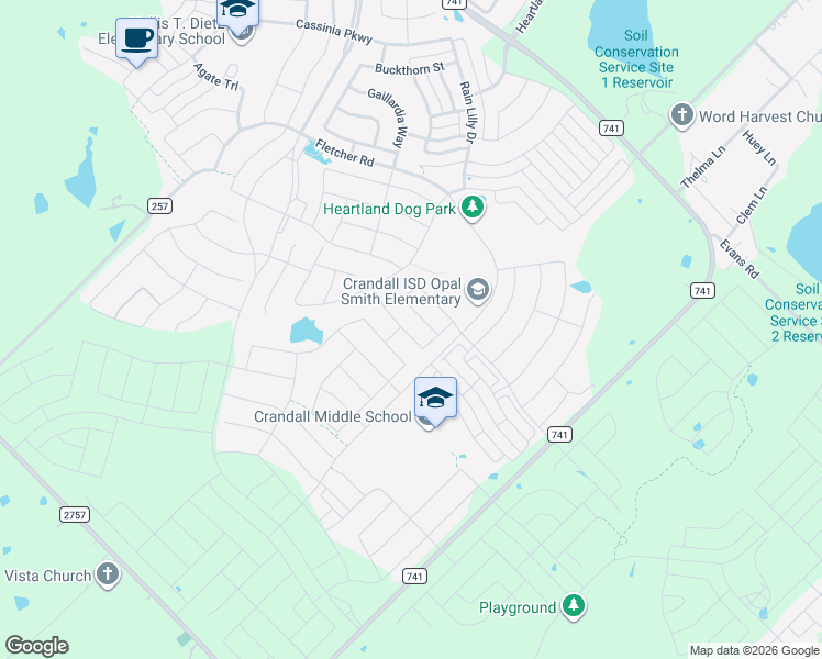 map of restaurants, bars, coffee shops, grocery stores, and more near 2921 Acacia Drive in Heartland
