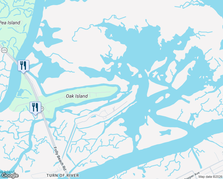 map of restaurants, bars, coffee shops, grocery stores, and more near 1536 Oak Island Drive in Charleston