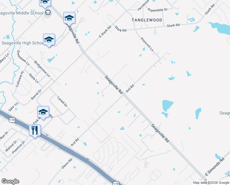 map of restaurants, bars, coffee shops, grocery stores, and more near 2713 Seagoville Road in Seagoville